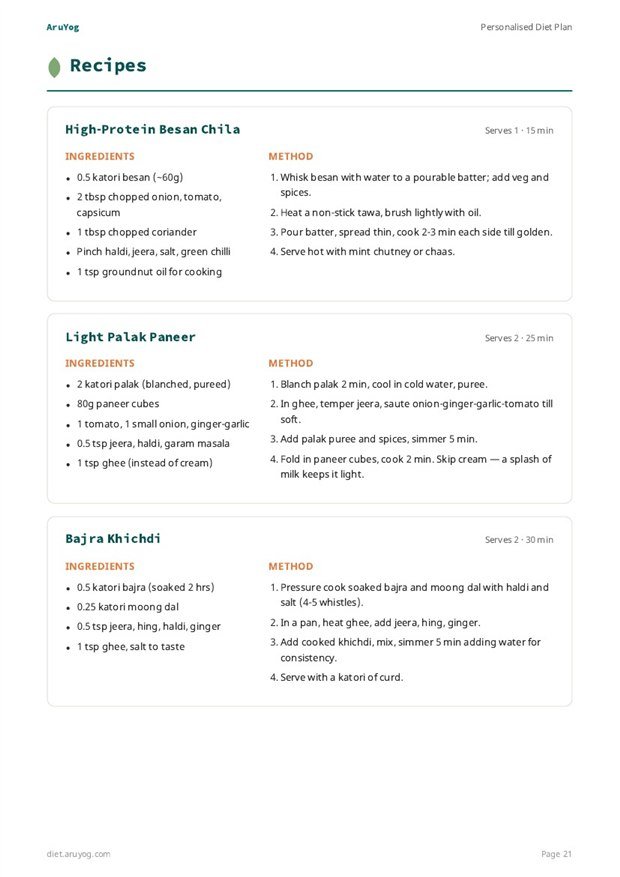 Recipes page